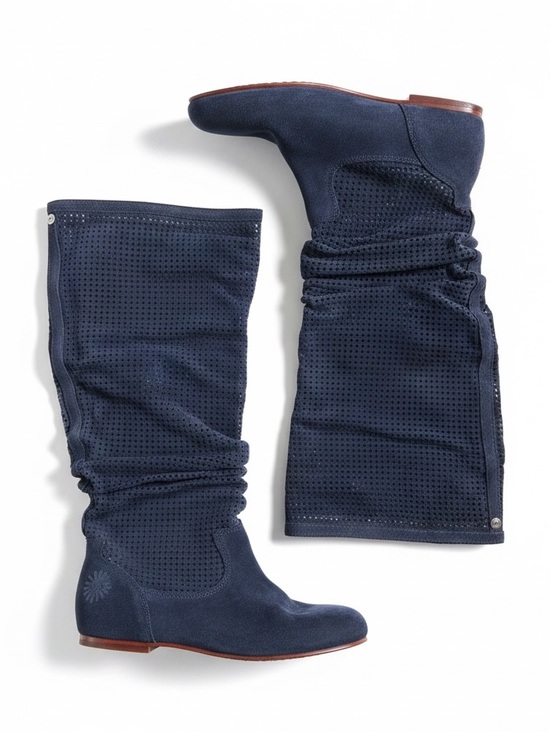 UGG Shoes - UGG Abilene Perforated Suede Slouch Boots Navy Boho Festival Size 8